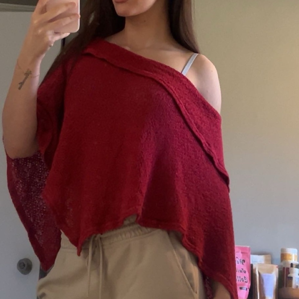 red crochet poncho
